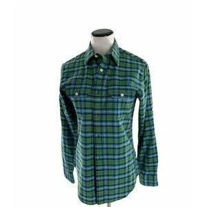 Club Monaco Women's Slim Fit Button Front Shirt Green Plaid Long Sleeve Size XS
